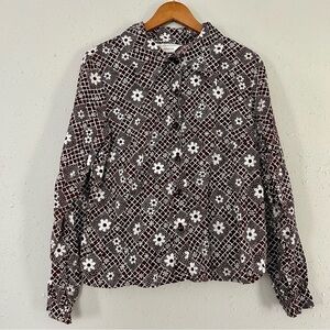 🦋 Vintage JCPenney Brown Floral 70s Print Long Sleeve Button Down XL
